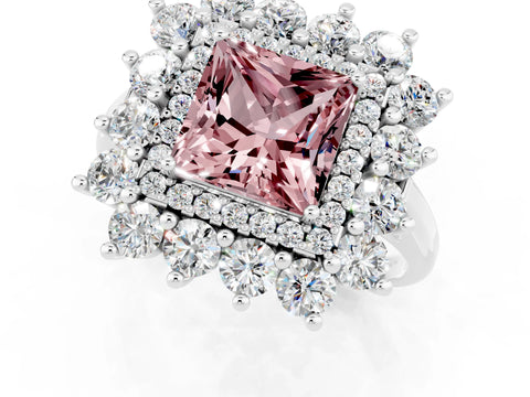 White gold Princess Cut Halo Cluster Diamond Ring with Pave Band and Four-Prong Setting_7