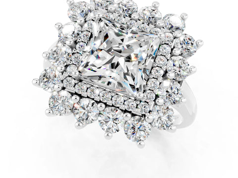 White gold Princess Cut Halo Cluster Diamond Ring with Pave Band and Four-Prong Setting_7