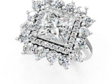 White gold Princess Cut Halo Cluster Diamond Ring with Pave Band and Four-Prong Setting_8