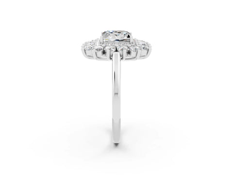 White gold Princess Cut Halo Cluster Diamond Ring with Pave Band and Four-Prong Setting_8