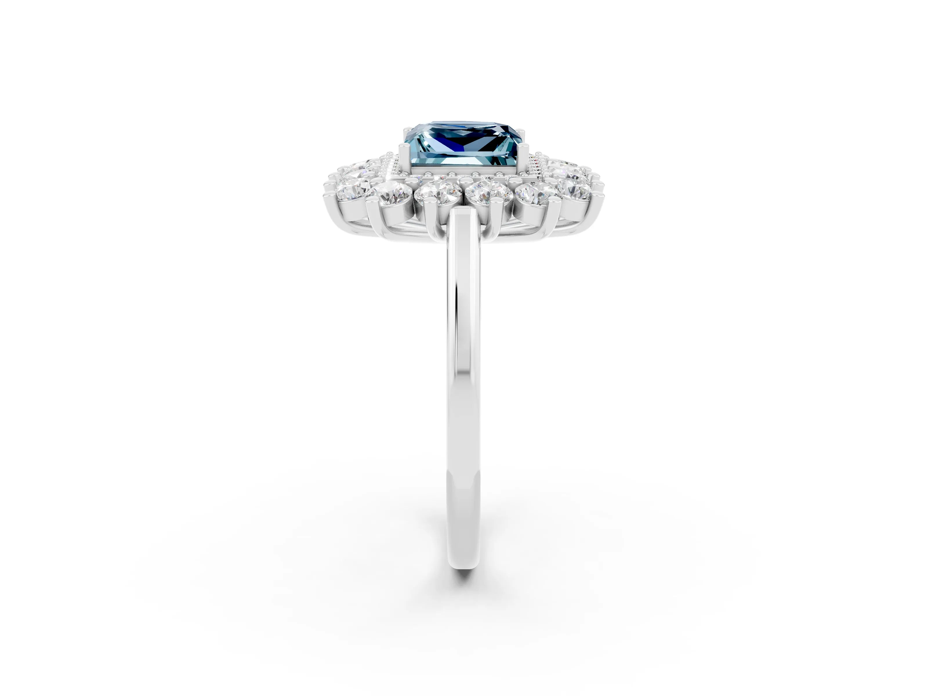 White gold Princess Cut Halo Cluster Diamond Ring with Pave Band and Four-Prong Setting_8