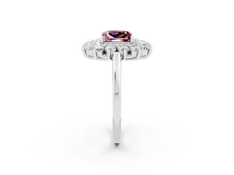 White gold Princess Cut Halo Cluster Diamond Ring with Pave Band and Four-Prong Setting_8