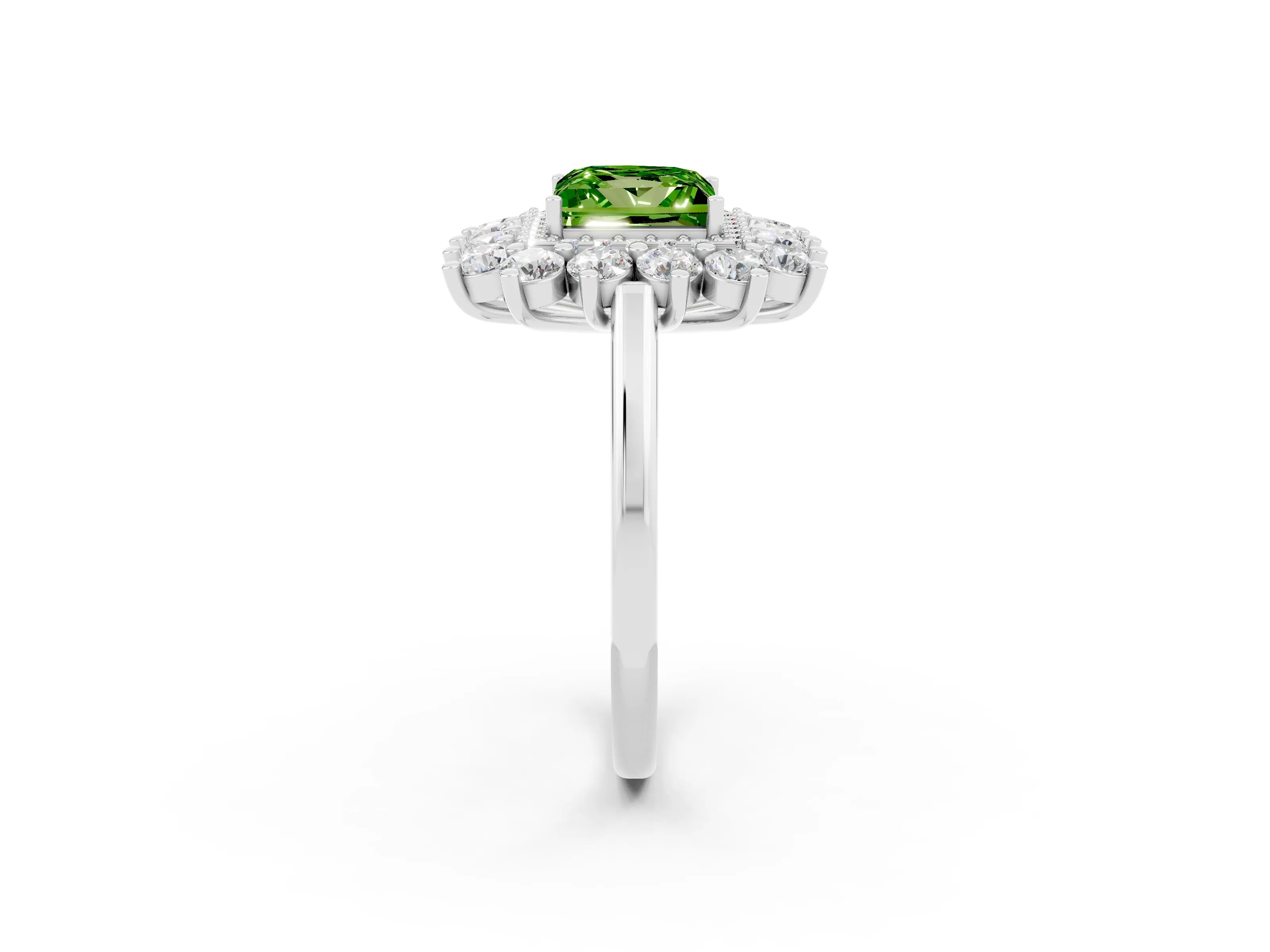 White gold Princess Cut Halo Cluster Diamond Ring with Pave Band and Four-Prong Setting_8