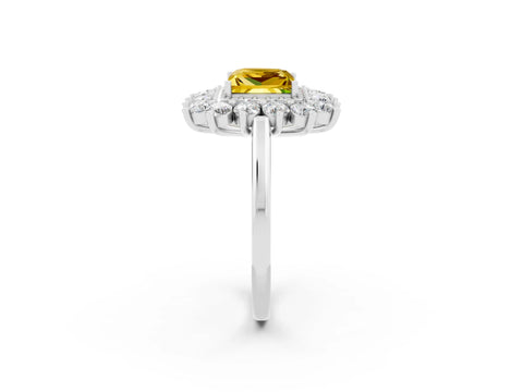 White gold Princess Cut Halo Cluster Diamond Ring with Pave Band and Four-Prong Setting_8