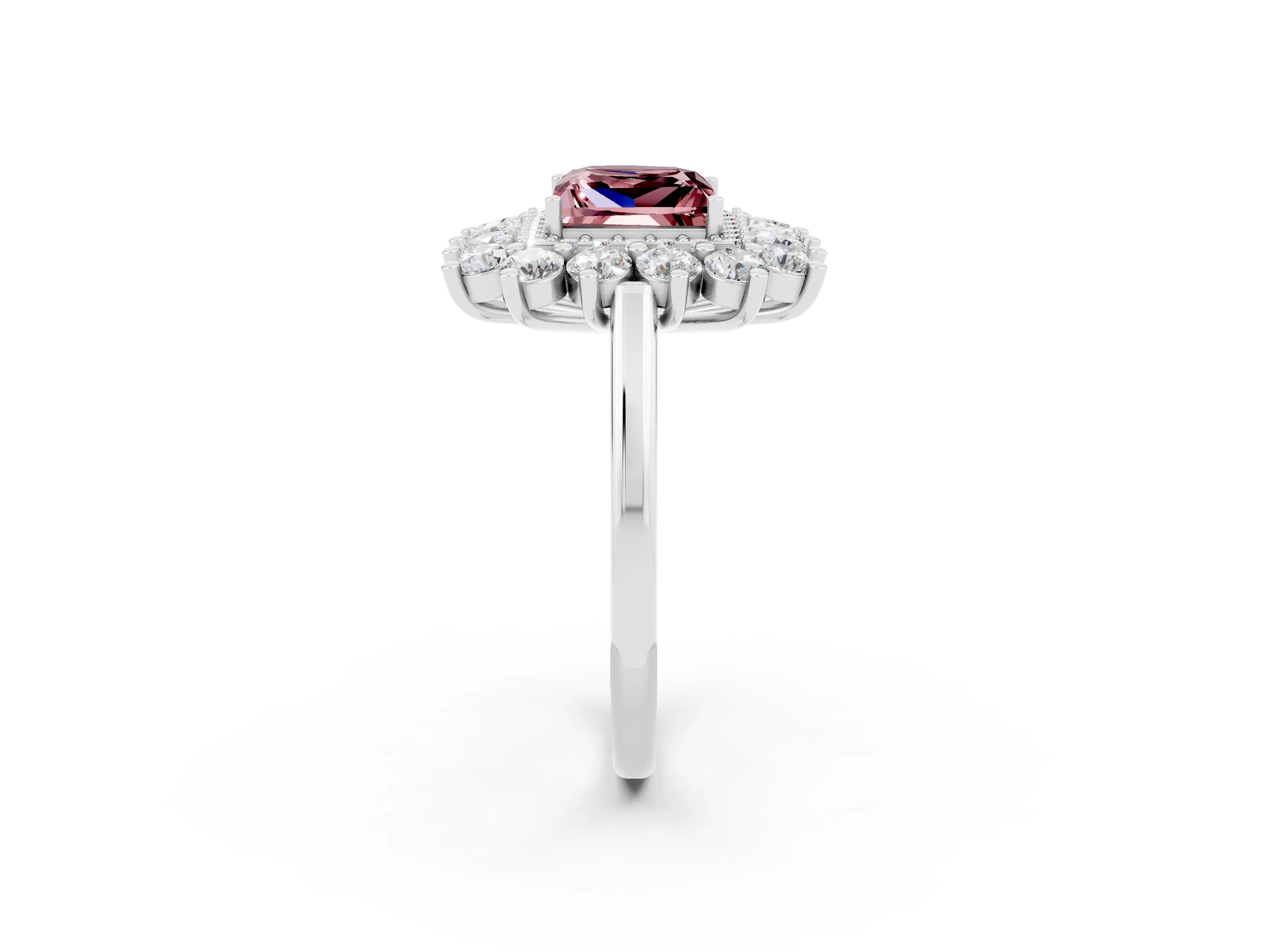 White gold Princess Cut Halo Cluster Diamond Ring with Pave Band and Four-Prong Setting_8