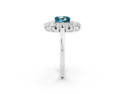 White gold Princess Cut Halo Cluster Diamond Ring with Pave Band and Four-Prong Setting_8