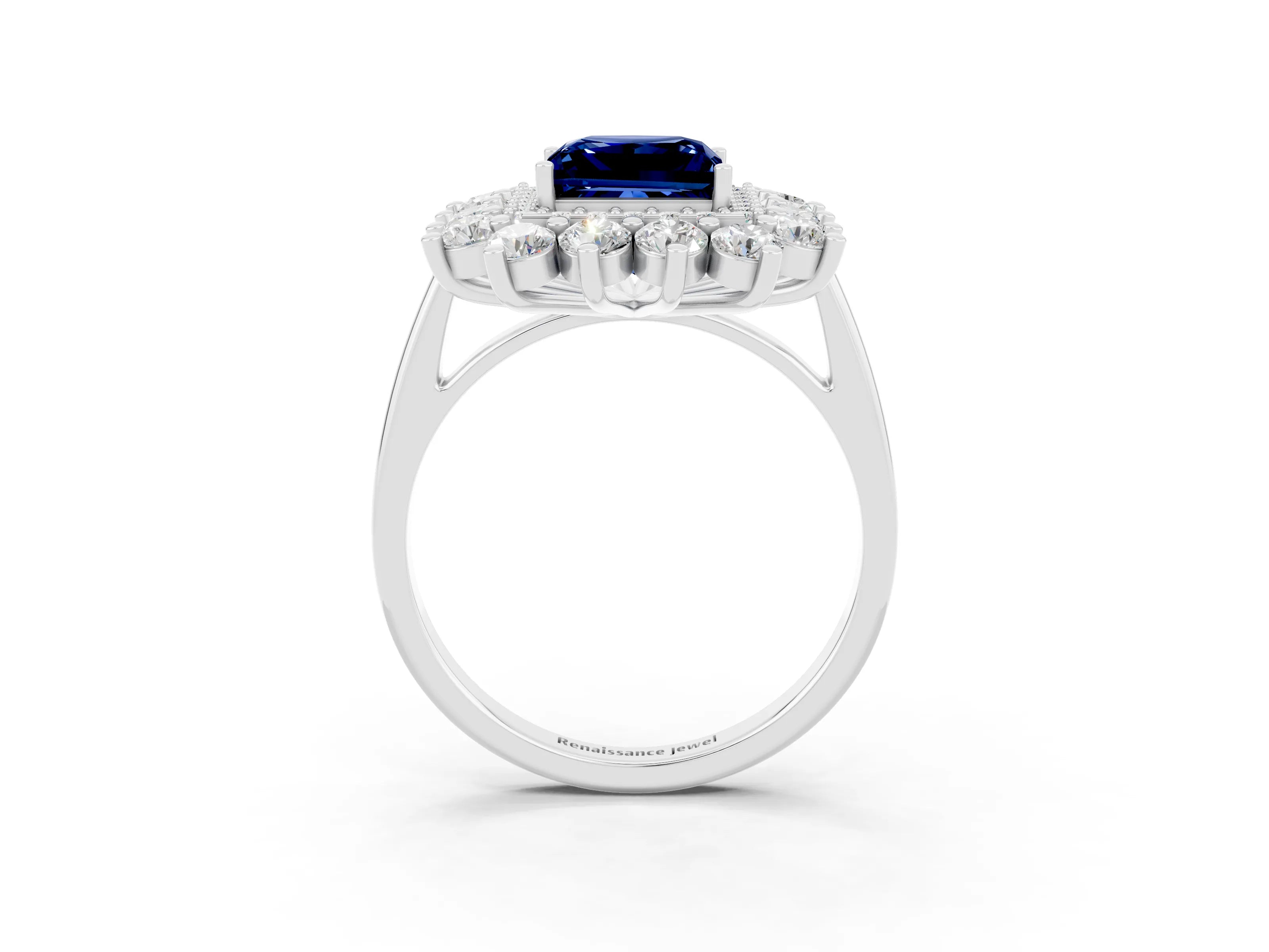 White gold Princess Cut Halo Cluster Diamond Ring with Pave Band and Four-Prong Setting_9