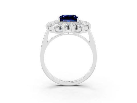 White gold Princess Cut Halo Cluster Diamond Ring with Pave Band and Four-Prong Setting_9