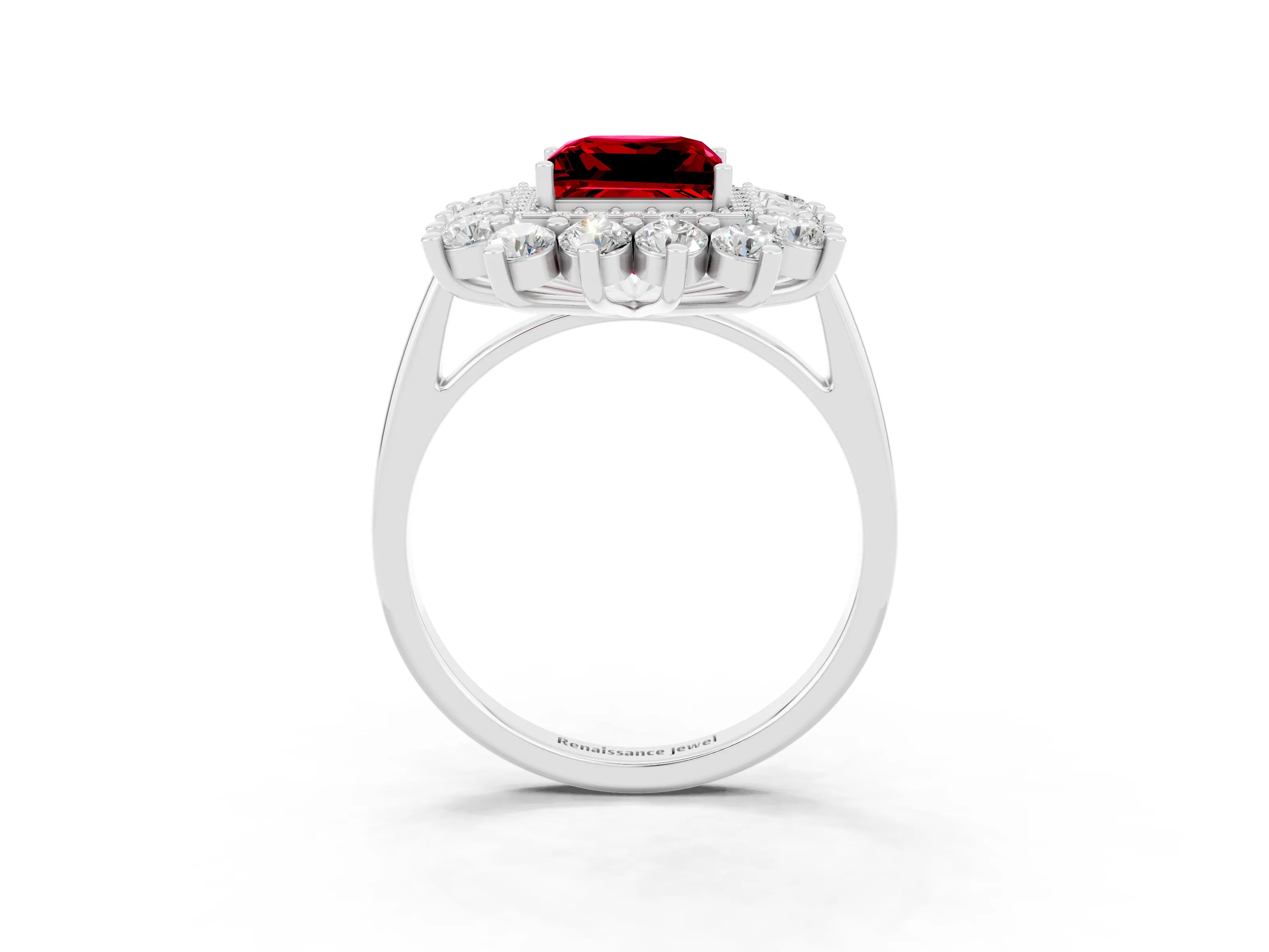 White gold Princess Cut Halo Cluster Diamond Ring with Pave Band and Four-Prong Setting_9