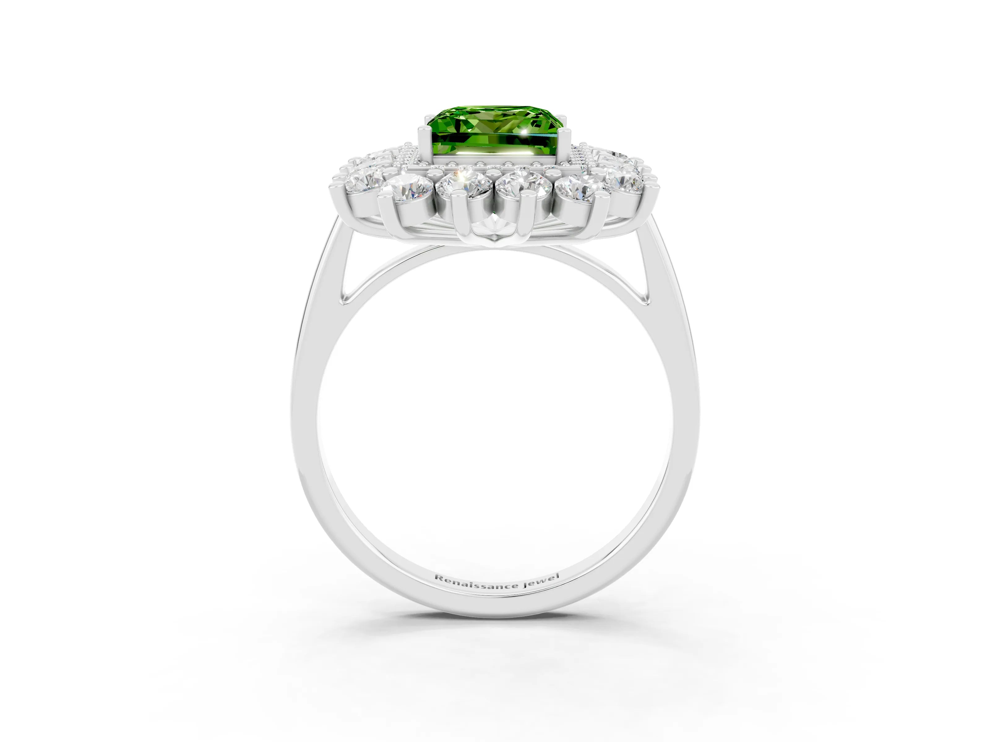 White gold Princess Cut Halo Cluster Diamond Ring with Pave Band and Four-Prong Setting_9