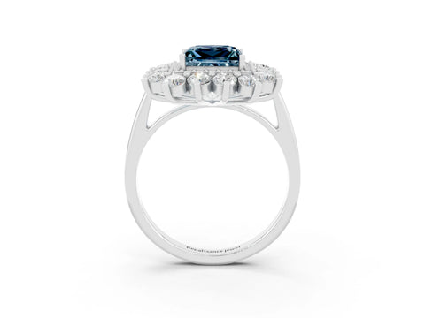 White gold Princess Cut Halo Cluster Diamond Ring with Pave Band and Four-Prong Setting_9