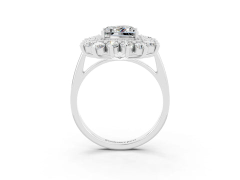 White gold Princess Cut Halo Cluster Diamond Ring with Pave Band and Four-Prong Setting_9