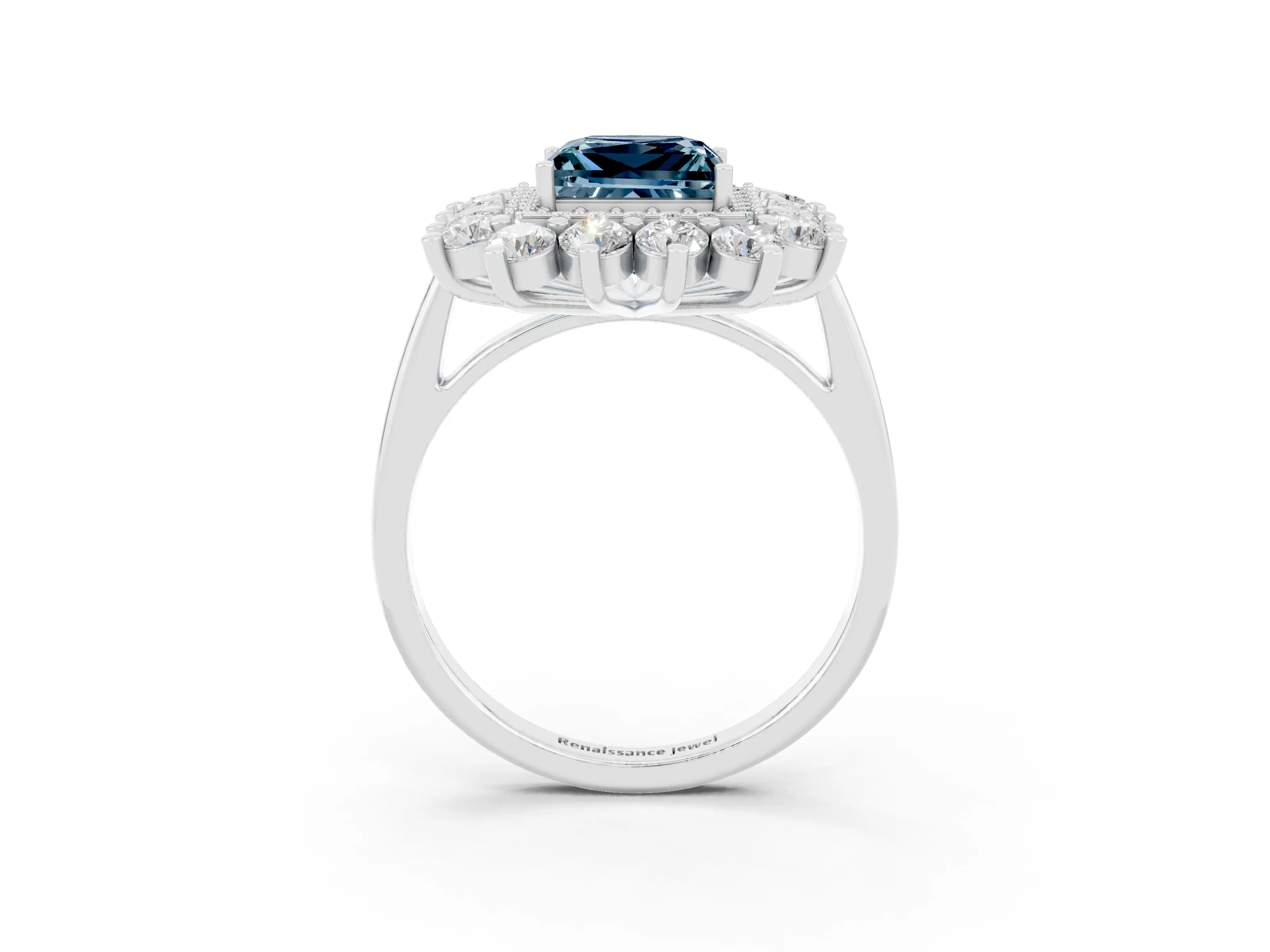 White gold Princess Cut Halo Cluster Diamond Ring with Pave Band and Four-Prong Setting_9