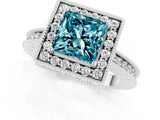 White gold Princess Cut Halo Diamond Engagement Ring with Milgrain Pave Band and Four-Prong Setting_1
