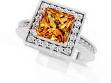 White gold Princess Cut Halo Diamond Engagement Ring with Milgrain Pave Band and Four-Prong Setting_1