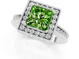 White gold Princess Cut Halo Diamond Engagement Ring with Milgrain Pave Band and Four-Prong Setting_1
