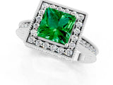 White gold Princess Cut Halo Diamond Engagement Ring with Milgrain Pave Band and Four-Prong Setting_1