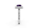 White gold Princess Cut Halo Diamond Engagement Ring with Milgrain Pave Band and Four-Prong Setting_2
