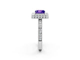 White gold Princess Cut Halo Diamond Engagement Ring with Milgrain Pave Band and Four-Prong Setting_2