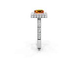 White gold Princess Cut Halo Diamond Engagement Ring with Milgrain Pave Band and Four-Prong Setting_2