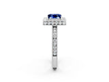 White gold Princess Cut Halo Diamond Engagement Ring with Milgrain Pave Band and Four-Prong Setting_2