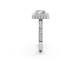 White gold Princess Cut Halo Diamond Engagement Ring with Milgrain Pave Band and Four-Prong Setting_2