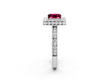 White gold Princess Cut Halo Diamond Engagement Ring with Milgrain Pave Band and Four-Prong Setting_2