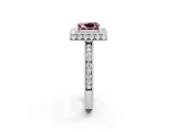 White gold Princess Cut Halo Diamond Engagement Ring with Milgrain Pave Band and Four-Prong Setting_2