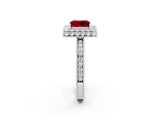 White gold Princess Cut Halo Diamond Engagement Ring with Milgrain Pave Band and Four-Prong Setting_2