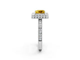 White gold Princess Cut Halo Diamond Engagement Ring with Milgrain Pave Band and Four-Prong Setting_2