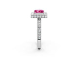 White gold Princess Cut Halo Diamond Engagement Ring with Milgrain Pave Band and Four-Prong Setting_2