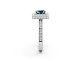 White gold Princess Cut Halo Diamond Engagement Ring with Milgrain Pave Band and Four-Prong Setting_2