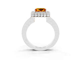 White gold Princess Cut Halo Diamond Engagement Ring with Milgrain Pave Band and Four-Prong Setting_3