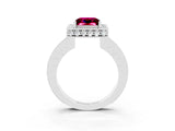 White gold Princess Cut Halo Diamond Engagement Ring with Milgrain Pave Band and Four-Prong Setting_3