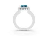 White gold Princess Cut Halo Diamond Engagement Ring with Milgrain Pave Band and Four-Prong Setting_3