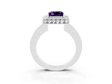 White gold Princess Cut Halo Diamond Engagement Ring with Milgrain Pave Band and Four-Prong Setting_3