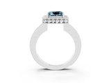 White gold Princess Cut Halo Diamond Engagement Ring with Milgrain Pave Band and Four-Prong Setting_3