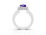 White gold Princess Cut Halo Diamond Engagement Ring with Milgrain Pave Band and Four-Prong Setting_3