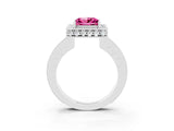 White gold Princess Cut Halo Diamond Engagement Ring with Milgrain Pave Band and Four-Prong Setting_3
