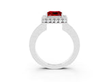 White gold Princess Cut Halo Diamond Engagement Ring with Milgrain Pave Band and Four-Prong Setting_3