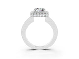 White gold Princess Cut Halo Diamond Engagement Ring with Milgrain Pave Band and Four-Prong Setting_3
