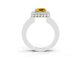 White gold Princess Cut Halo Diamond Engagement Ring with Milgrain Pave Band and Four-Prong Setting_3