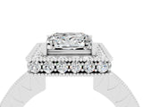 White gold Princess Cut Halo Diamond Engagement Ring with Milgrain Pave Band and Four-Prong Setting_4