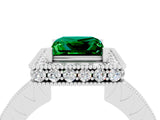 White gold Princess Cut Halo Diamond Engagement Ring with Milgrain Pave Band and Four-Prong Setting_4