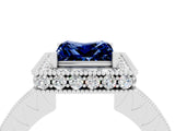 White gold Princess Cut Halo Diamond Engagement Ring with Milgrain Pave Band and Four-Prong Setting_4