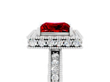 White gold Princess Cut Halo Diamond Engagement Ring with Milgrain Pave Band and Four-Prong Setting_5