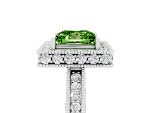 White gold Princess Cut Halo Diamond Engagement Ring with Milgrain Pave Band and Four-Prong Setting_5