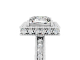 White gold Princess Cut Halo Diamond Engagement Ring with Milgrain Pave Band and Four-Prong Setting_5