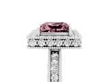 White gold Princess Cut Halo Diamond Engagement Ring with Milgrain Pave Band and Four-Prong Setting_5