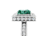 White gold Princess Cut Halo Diamond Engagement Ring with Milgrain Pave Band and Four-Prong Setting_5